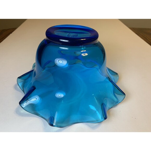 Vintage Hand Blown Blenko Art Glass Footed Bowl - Picture 3 of 6